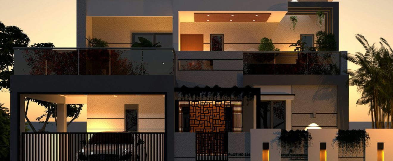 A car is parked in front of a house