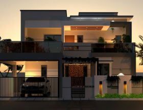 A car is parked in front of a house